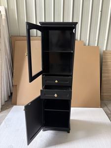 Aparador Alto Moderno de Madera Negra con 2 Cajones, 2 Puertas de Vidrio y 2 Estantes, Mueble de Almacenamiento Grande para Cocina, Vitrina de Madera para Comedor - Product Image 3