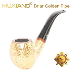 Briar Wood Golden Pipe Bent Type 9mm Filter Tobacco Pipe For Men Smoking Set - Product Image 2