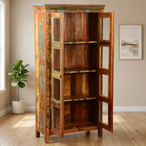 Armoire rustique en bois de récupération avec portes vitrées, meuble autoportant avec portes à volets, design antique, mobilier de chambre - Product Image 3
