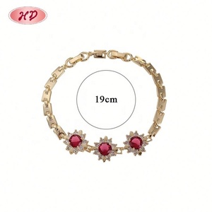 Pulsera de Flor con Circonita Roja y Baño de Oro de 18K, Venta al por Mayor de Fábrica Hengdian, para Mujer, Joyería para Fiesta y Boda, Aretes de Oro - Product Image 4