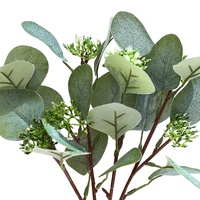 Bunga Sutra Buatan Daun Eucalyptus Cabang Silver Dollar Pendek Buket Tanaman Hijau Tahan Lama Populer Dekorasi Pernikahan