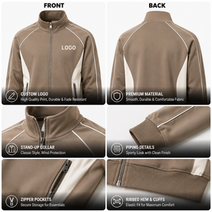 Custom <b>Track</b> <b>Jacket</b> <b>Men</b> Contrast Panel Full Zip Stand Collar Piping Design Zipper Pocket Athletic Warm Up Training Sportswear - Product Image 3