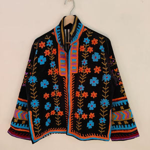 Handmade <b>Velvet</b> Suzani Bomber <b>Jacket</b> Hand Embroidery Floral Folk Art Design Reversible Eco-Friendly Breathable Winter <b>Women's</b> - Product Image 1
