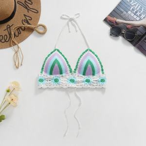 Haut de bikini sexy tricoté à la main sur mesure, style brésilien en crochet, avec pompon arc-en-ciel, maillot de bain 2 pièces - Product Image 4