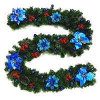 Weihnachtliche Rattan-Dekoration 2,7 Meter Großer Türhänger Weihnachtsbaum-Dekoration Gold-Roter Blumenkranz Set