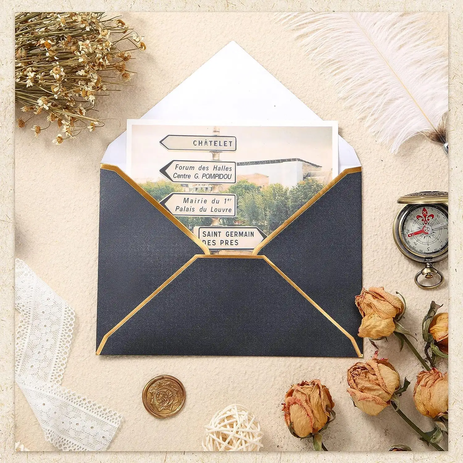 A7 V Flap Fancy Invitations Enveloppes avec bordure dorée pour les cartes-cadeaux de mariage Graduation Baby Shower Parties