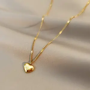 18K gold plated New love titanium steel necklace summer clavicle chain simple temperament heart pendant necklaces jewelry