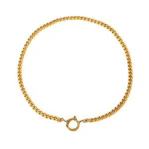Penjualan laris 2024 kalung rantai Kuba gesper pegas perhiasan baja tahan karat berlapis emas 18K Chunky untuk wanita