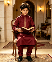 CCY 2026 Thobe arabe pour enfants du Moyen-Orient avec pantalon, design Palestine, col montant, vêtements musulmans islamiques, ensemble de robes pour garçons