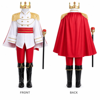 Kinder Prinz König Kostüm-Set für Jungen, Weiße Jacke mit Goldenen Epauletten Roter Umhang und Edelstein-Krone Königliches Rollenspiel-Outfit