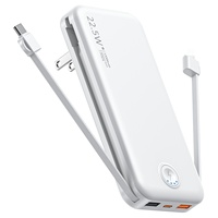 Tragbare 10000mAh Powerbank Faltbarer AC-Stecker Wandladegerät Eingebautes Kabel 2-in-1 Schnellladung PD20W LED-Anzeige Reise-Typ-C
