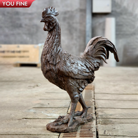 Sculpture de coq antique grandeur nature en bronze brun rougeâtre YOUFINELife, statue de coq qui chante, pour villa et piscine