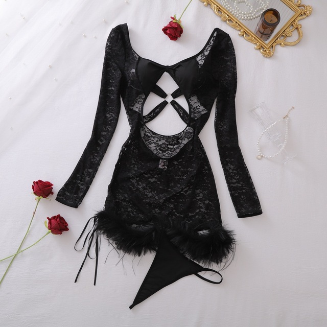 Fashion Color-matching Heavy-duty Floral Sheer Lace Hollow Breathable Square-neck Open-back Form-fitting Sleeveless Halter Dress