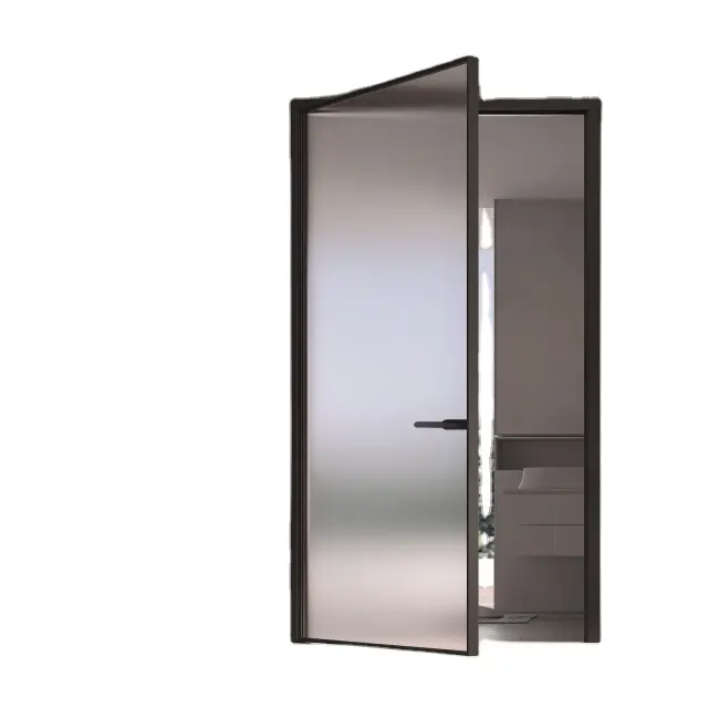 Тихая плоская дверь из алюминиевого сплава для ванной комнаты с вертикальным открытием