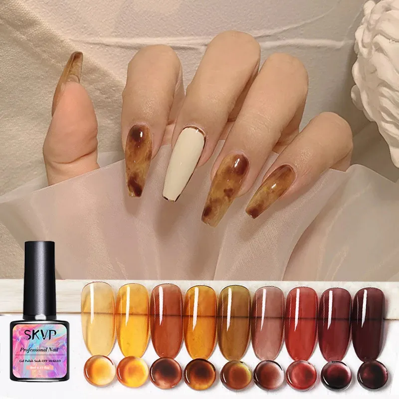 RTS 8ML 세미 영구 무딘 컬러 젤 폴란드어 반투명 Manicuring UV LED 크리스탈 흡수 젤리 UV 젤 매니큐어