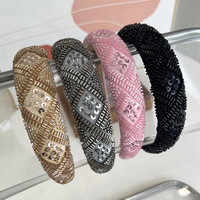 Nouveau bandeau de perle de riz pailleté à carreaux perlé fabriqué à la main accessoire de cheveux de boule Simple et à la mode