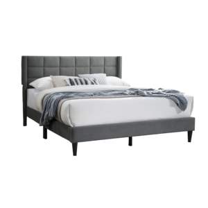 DB Elegant 1PC Queen Size Bedframe con diseño de caja tapizada Cabecero Modern Grey Brushed Linen Bed - Product Image 5