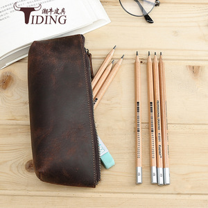 Estuche para lápices de cuero genuino Tiding, capa superior de piel de vaca, bolsa de papelería sencilla para uso escolar y de oficina - Product Image 1