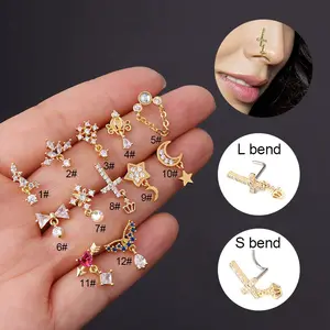 Niedliche Engels flügel Nasen stecker Zirkon Messing Charm Nasenring 20g Edelstahl Schraub stange Piercing Bolzen für Nase