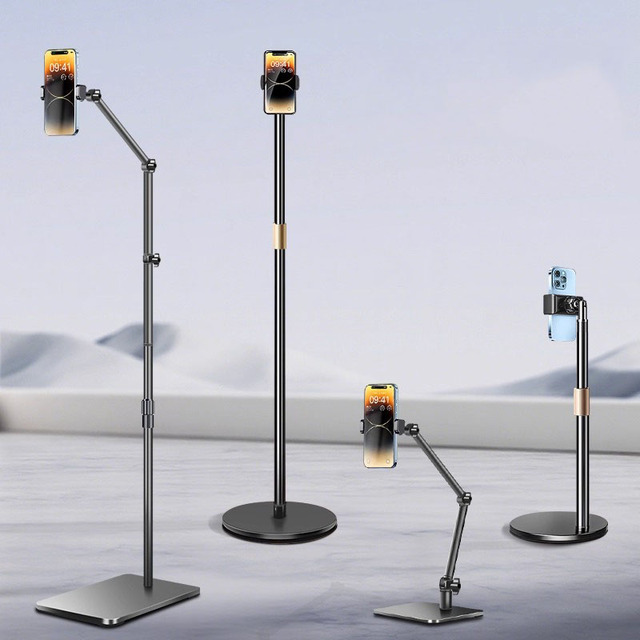 Factory Phone Holder Adjustable 360 Rotation Metal Floor Stand Mobile Phone Stand Holders Tripod for Live Streaming
