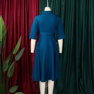 Robes de travail tendance D3341 pour femmes, élégantes et décontractées, à manches mi-longues, col en V, pour le bureau, robes de travail formelles, robes africaines - Product Image 6