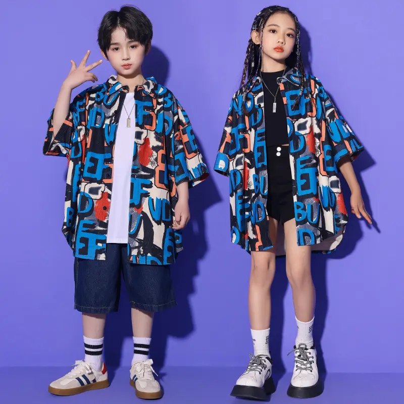 Girls Jazz Dance Dress Handsome Japanese Street Costume Set Children Hiphop Runway Stage Trend