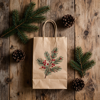 Sac en papier kraft imprimé écologique pour Noël, sac de transport brun avec poignées, emballage cadeau de Noël personnalisé, sac de shopping