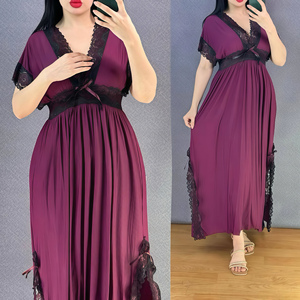 Nuevo Camisón Retro para Mujer Madura, Primavera/Verano, Lujoso y Elegante con Encaje y Cinta, Sexy y Transpirable, Ropa de Dormir de Nailon - Product Image 3