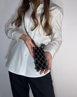 Bolso de Mano Brillante Hecho a Mano para Regalo, Bolso de Fiesta con Cristales y Macramé, para Teléfono