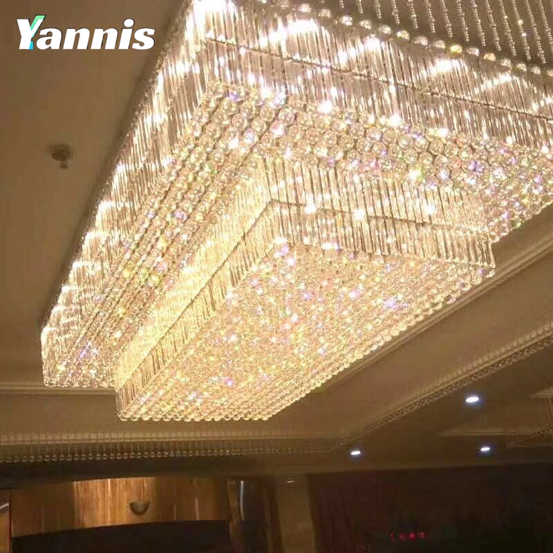 Современная квадратная светодиодная люстра большого размера на заказ, инженерная Большая хрустальная лампа K9 для фойе для большого отеля