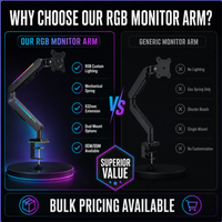 Bras de moniteur RGB pour configuration de jeu, support de bureau à bras unique, réglable en hauteur, ergonomique, pour moniteur d'ordinateur de 17 à 32 pouces, noir