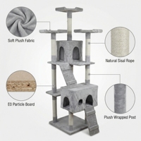 Arbre à chat moderne, écologique et durable en velours doux, avec poteaux à gratter en sisal naturel, multi-niveaux et en peluche pour