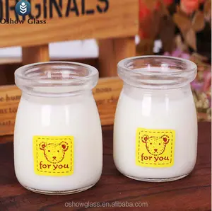 Wadah makanan botol penyimpanan puding Jar Yogurt susu kaca bening dengan tutup plastik murah 100ml 200ml ide botol gabus bulat