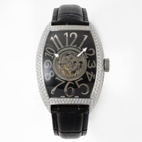 Montre mécanique manuelle de luxe pour homme, étanche, avec tourbillon central, cadran squelette de haute précision, diamants argentés et lumineux, boîtier tonneau