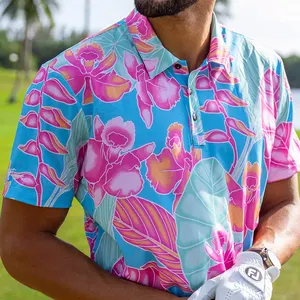 Customized Sublimation Printing High Quality Sun Protection Spandex Floral Golf Athlete Polo