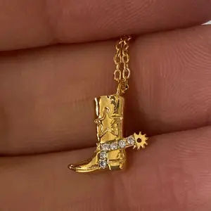 INS Hot Fashion Newest PVD 18K Gold Plated Stainless steel Western Cowboy Boots Pendant Necklace for Women Girls