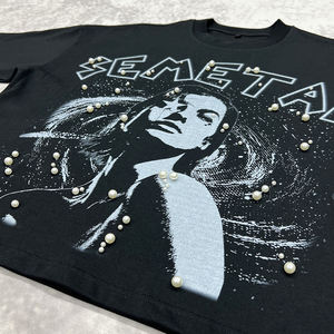 Summer Men Personalized Drop Shoulder Tee Shirt Designer Boxy Cotton t Shirts Streetwear Rhinestone Oversized T-shirt - Product Image 4