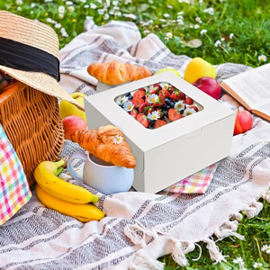 Boîte à gâteau personnalisée pour boulangerie 10*10*5 en carton blanc avec fenêtre - Product Image 5