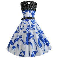 Robe vintage en dentelle pour femmes, vêtement imprimé Floral, rétro, tenue de fête