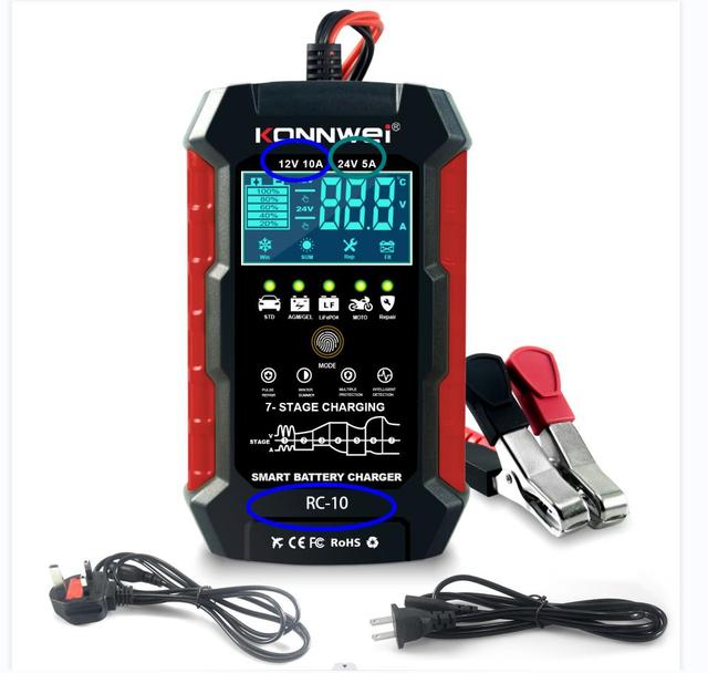 Cheap  Pulse Repair Fully Automatic 7 Stage  12V 10A 24V 5A Smart Car Motorcycle Battery Charger