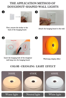 Nouvelle Arrivée Lampe Murale de Chevet Style Ins Donut, Lampes Murales de Chambre Modernes Minimalistes, Lampe d'Ambiance Décorative en Plastique ABS Couleurs RGB