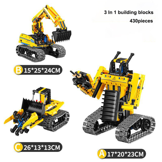 STEM 3 in 1 Building Blocks Excavator Robot Toy DIY Transforming Dinosaur Tank Educational Bricks Kit for Boys Girls Kids Gift