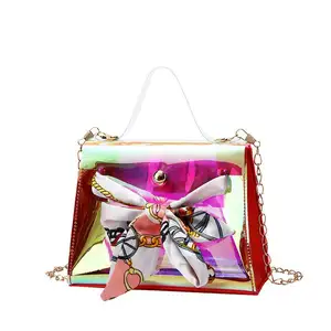 New Handbags 2020 Trending Women Silk Scarf Bowknot Small Shoulder Holographic Bag