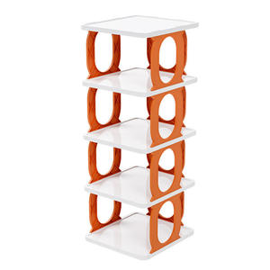 Étagère de rangement en plastique moderne à 5 niveaux, autoportante et empilable, orange et blanc, pour salon - Product Image 1
