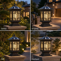 Lanterne solaire carrée en verre ondulé noir à fixer sur poteau pour cour, mur, portail, pilier, jardin zen, clôture japonaise, allée