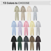 Set Hoodie French Terry Heavyweight Tanpa Tali Desain Kustom Oversize Drop Shoulder untuk Pria