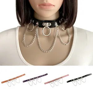 HY jinlong Punk sexy chain O round neck hipster girl street snap rock leather collar lace