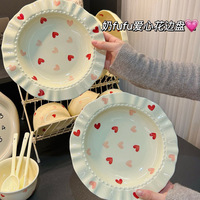 Chapeau en dentelle coeur crème jetable de qualité supérieure assiette à salade et assiette à dîner plat profond assiette à pâtes en céramique vaisselle pour usage domestique