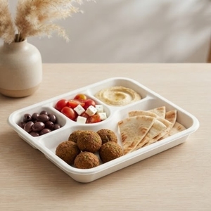 4 Compartment Bagasse Meal Tray Biodegradable Sugarcane <b>Pulp</b> Container Heavy Duty Compostable Food Platters - Product Image 3