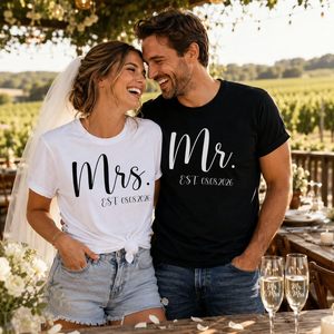 Camisetas personalizadas para parejas recién casadas, personalizadas con nombre, fecha, camisetas de boda, trajes a juego unisex para adultos - Product Image 3